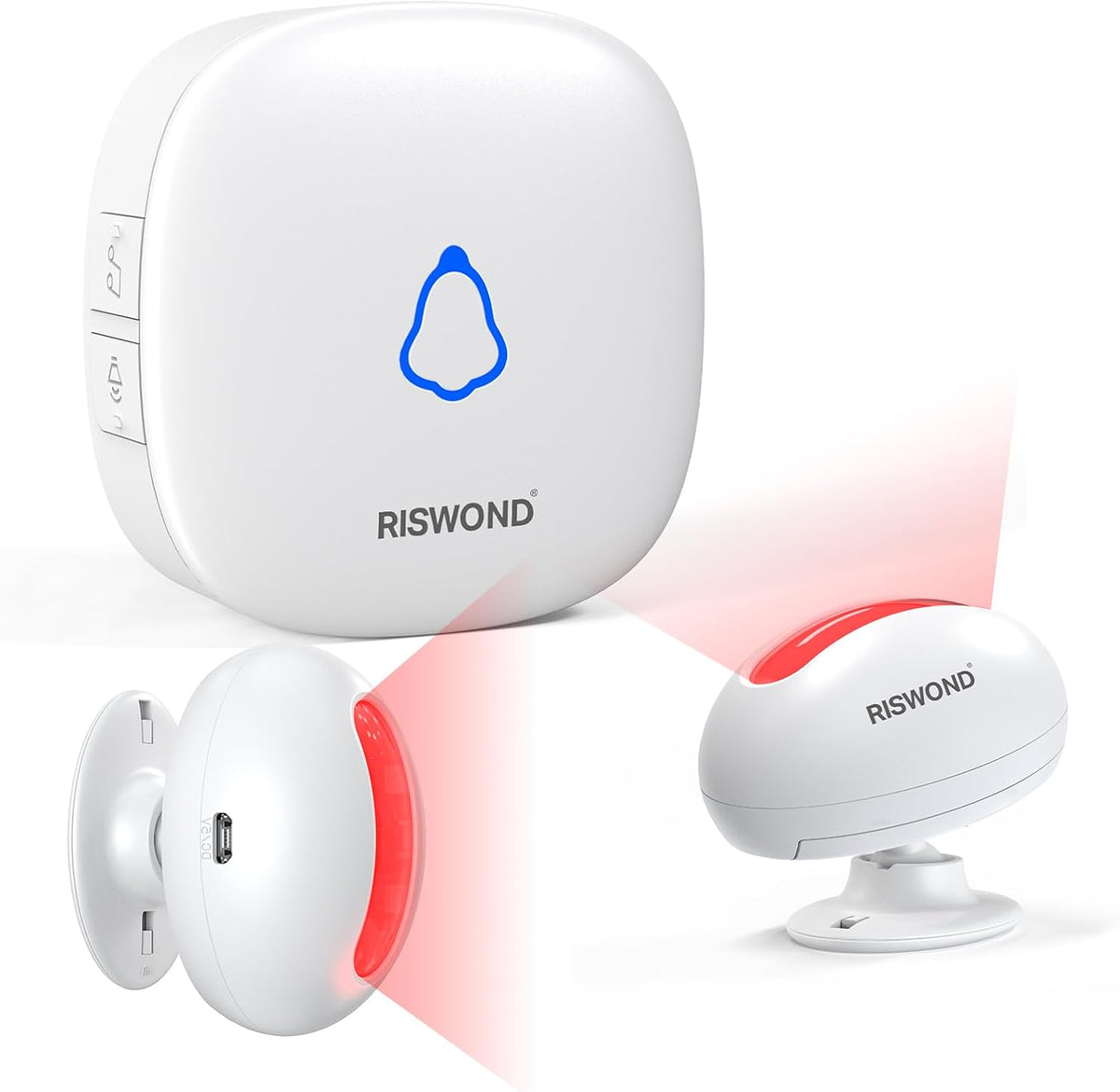 Timbre inalámbrico con sensor de movimiento: Alarma con detector de movimiento para interiores, timbre de entrada para negocios y tiendas (alcance de 305 metros, 32 melodías, 5 niveles de volumen), 2 sensores, 1 receptor.