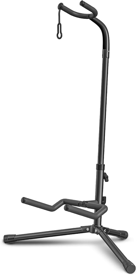 GLEAM - Soporte de guitarra ajustable para guitarra eléctrica, clásica y bajo, capacidad de carga 20LB, accesorios, tipo plegable negro (CG-4)