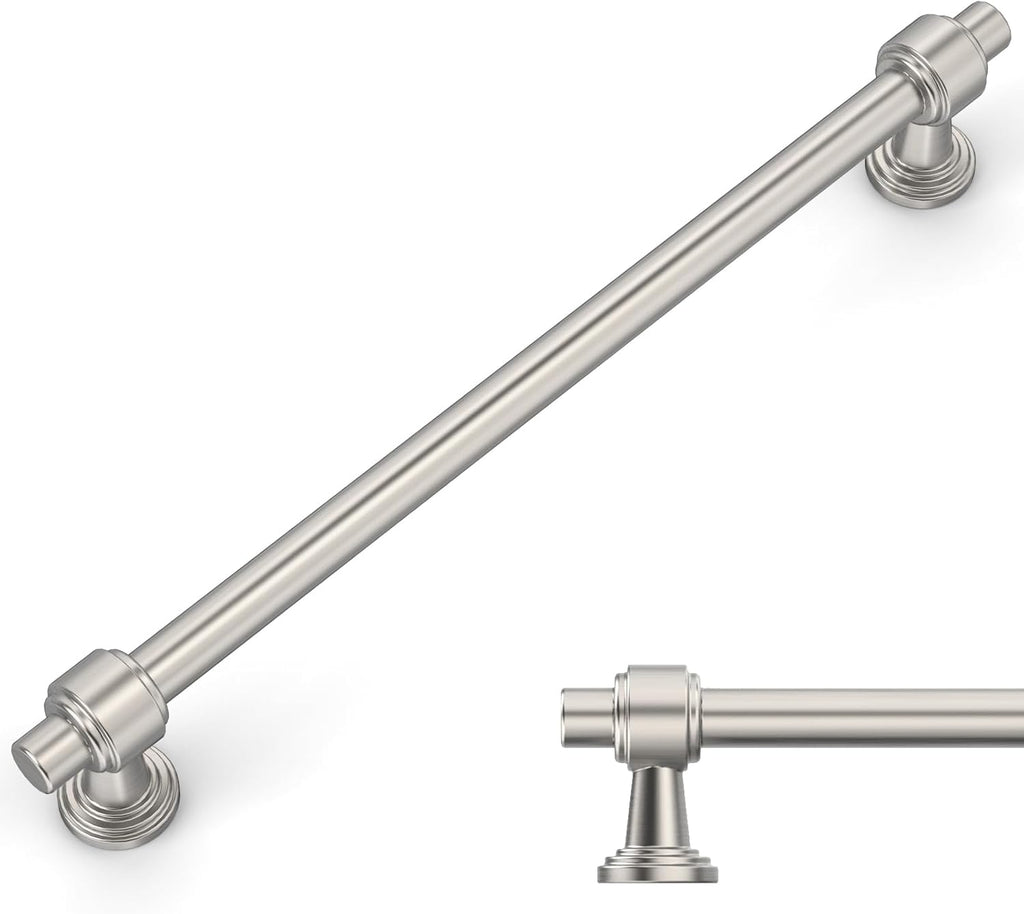 Tiradores para gabinetes Amerdeco, paquete de 10, acabado níquel satinado cepillado, 6.3 pulgadas (160 mm) de centro de orificio, tiradores para cajones, herrajes para gabinetes de cocina, tiradores para tocadores de baño ZH0069