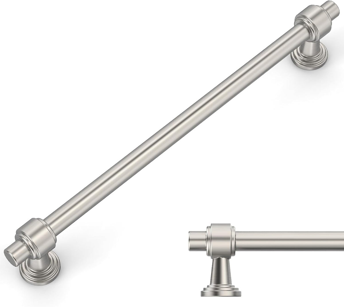 Tiradores para gabinetes Amerdeco, paquete de 10, acabado níquel satinado cepillado, 6.3 pulgadas (160 mm) de centro de orificio, tiradores para cajones, herrajes para gabinetes de cocina, tiradores para tocadores de baño ZH0069