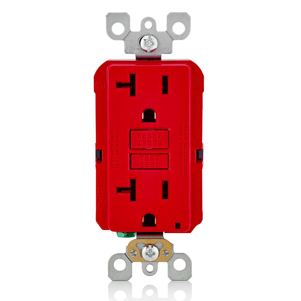 Leviton Tomacorriente GFCI 20 Amp | Autoprueba, No a Prueba de Manipulacion, con Luz Indicadora LED | Proteccion contra Descargas Electricas | GFNT2-R | Rojo