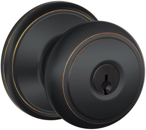 Schlage F51AAND716 Andover Door Knob Keyed Entry Lock, Aged Bronze