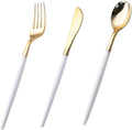 I00000 60 Cubiertos Plásticos Dorados | Servicio Desechable Resistente | 20 Tenedores, 20 Cuchillos y 20 Cucharas para Boda