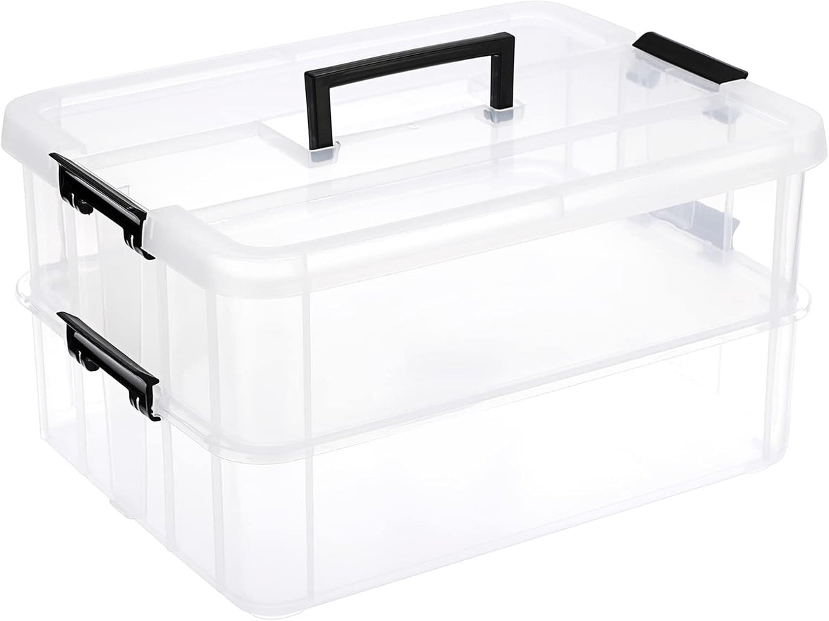 FALTA UN AGARRE DE LA TAPA VER SEGUNDA FOTO-JUXYES Caja de contenedores de almacenamiento de plástico de 2 niveles