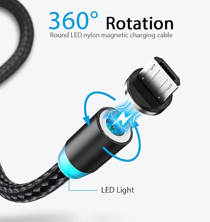 ⚠️ LE FALTA UN CABLE Y 2 CABECILLAS - Terasako Paquete de 4 Cables de Carga Magnéticos 360° con Luz LED, Conector 90°, Nailon Trenzado