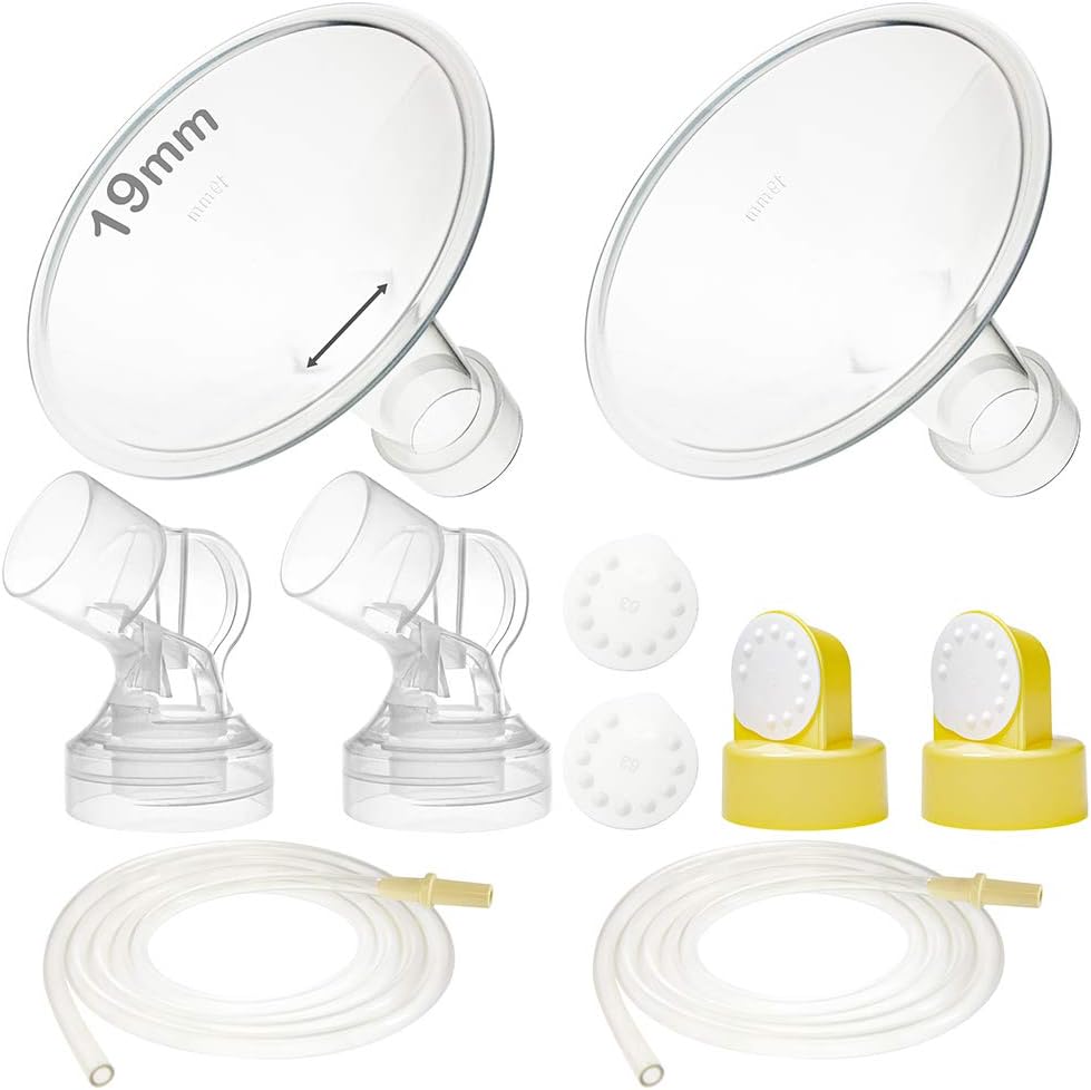 Nenesupply Piezas de Extractor con Embudos de 19mm Compatibles con Medela Pump in Style, Incluye Escudo, Conector, Valvula, Membrana y Tubo