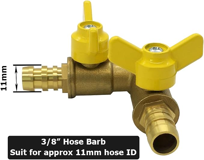 Válvula de Bola 3 Vías Hooshing Latón 3/8" Manguera Barb — 2 Interruptores en Y, Pack de 2 Unidades