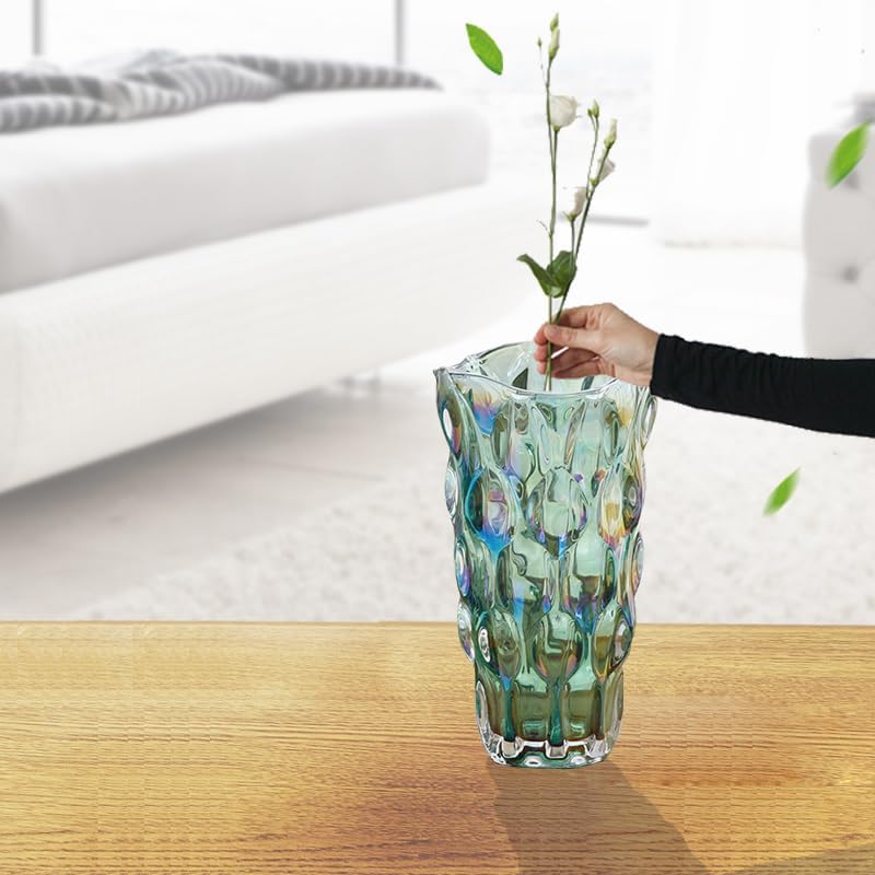 Jarrón moderno de cristal transparente para decoración de centros de mesa altos de flores para el hogar (verde colorido)