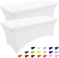 Smiry Paquete de 2 manteles de spandex de 1,83 m (6 pies), manteles elásticos ajustables, lavables y sin arrugas, funda rectangular para mesa de patio para exteriores, bodas, banquetes y fiestas (blanco, 182 cm de largo x 76 cm de ancho x 76 cm de alto).