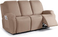 TAOCOCO Funda para sofá reclinable, 3 piezas de tela de poliéster elástica fundas para sofá de 3 asientos reclinable, protector de muebles suave y lavable con bolsillos (3 asientos, caqui)