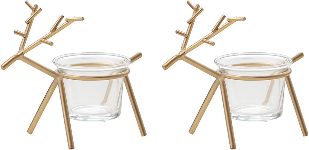 Cabilock - 2 portavelas navideños con forma de reno, portavelas de cristal con forma de ciervo para decoración navideña, bodas y eventos especiales 