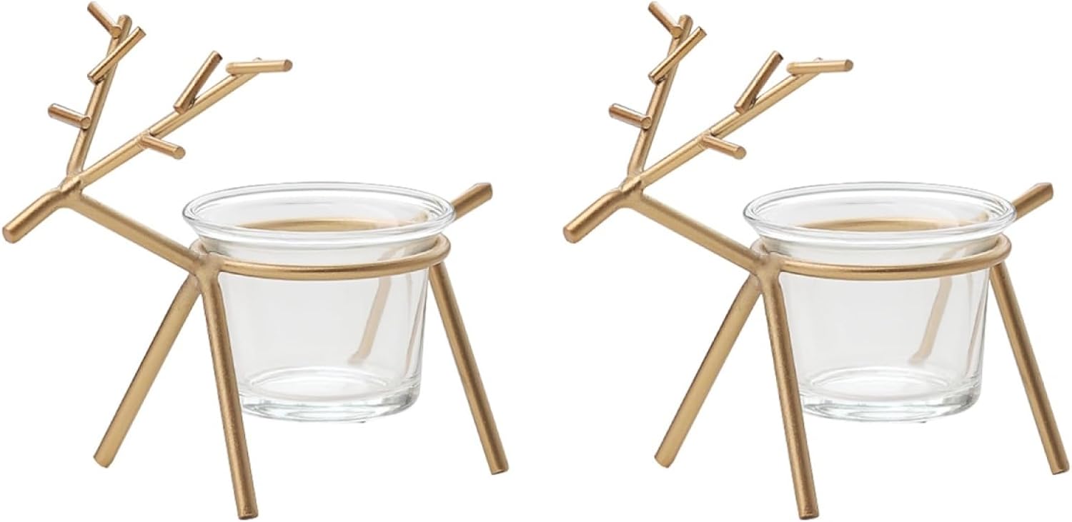 Cabilock - 2 portavelas navideños con forma de reno, portavelas de cristal con forma de ciervo para decoración navideña, bodas y eventos especiales 