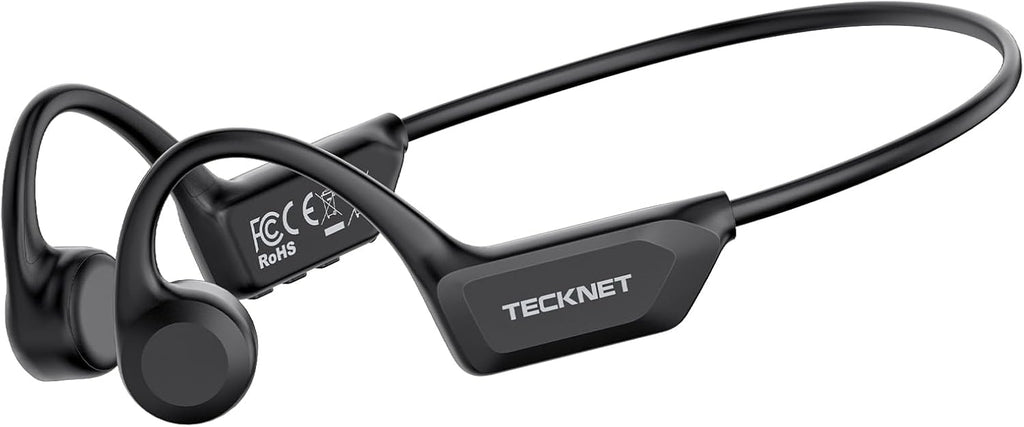 Auriculares de conducción ósea TECKNET, auriculares abiertos Bluetooth V6.0, auriculares inalámbricos con 10 horas de reproducción y resistencia al agua IPX5, ajuste cómodo, micrófono incorporado, auriculares deportivos para correr y entrenar - Negro