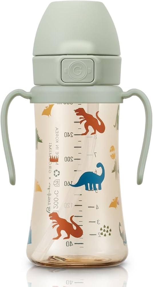 Vaso Antiderrame con Tapa y Pitillo GROSMIMI – PPSU Libre de BPA 10oz Diseño Dinosaurio | Lulada
