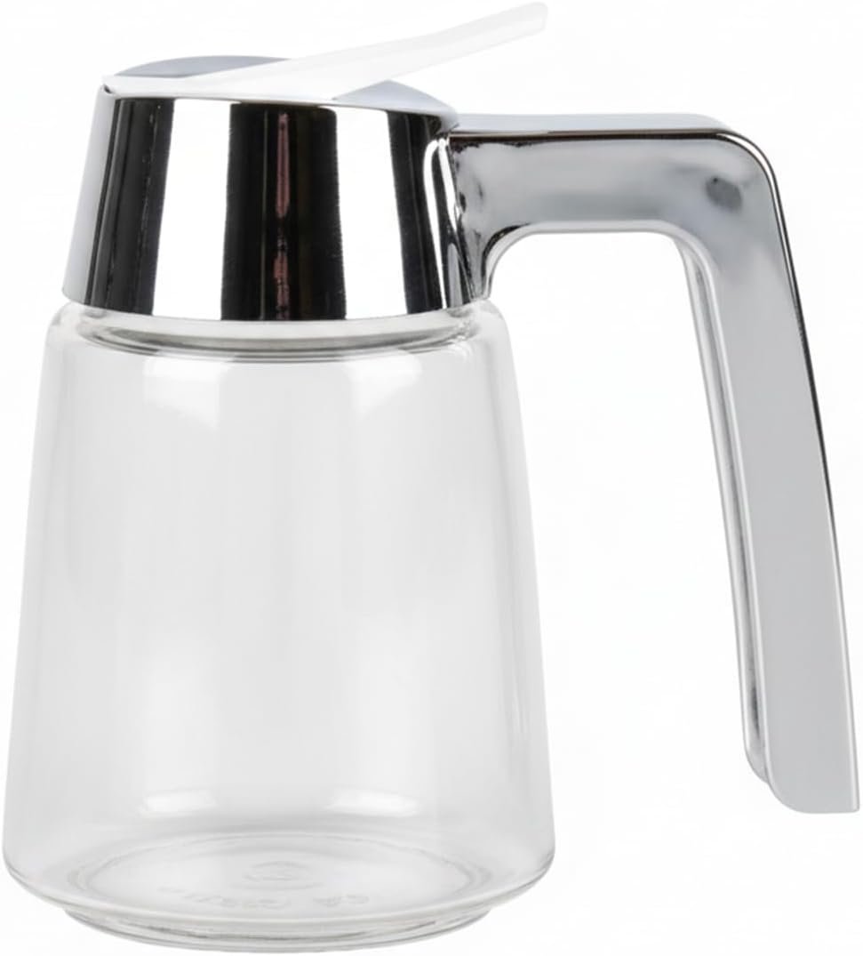 Dispensador de jarabe de vidrio moderno Notana con tapa de ABS cromado, botella de jarabe de arce estilo restaurante para panqueques, miel, desayunos y restaurantes, 8 oz.