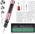 Lápiz de grabado eléctrico HOTROSE con 37 brocas, máquina de grabado inalámbrica recargable por USB, grabador rotativo portátil para bricolaje para tallar joyas, madera, vidrio y piedra (rojo rosado)