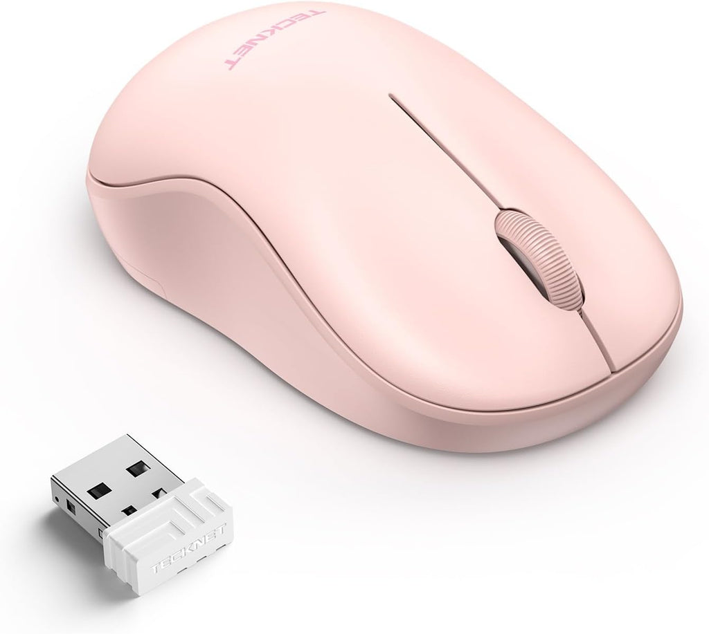 Mouse Inalámbrico Silencioso TECKNET – 2.4G, 5 DPI, Batería 30 Meses – Rosa