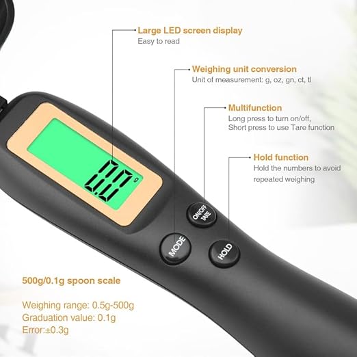 Cuchara Medidora Digital de Alta Precisión | 500g / 0.1g | Pantalla LCD