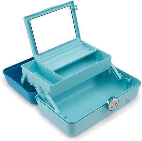 ⚠️ PRESENTA MANCHAS DE GOMA (SE PUEDEN QUITAR, NO AFECTA FUNCIONAMIENTO) — Organizador de Maquillaje Caboodles On-the-Go Girl Color Turquesa