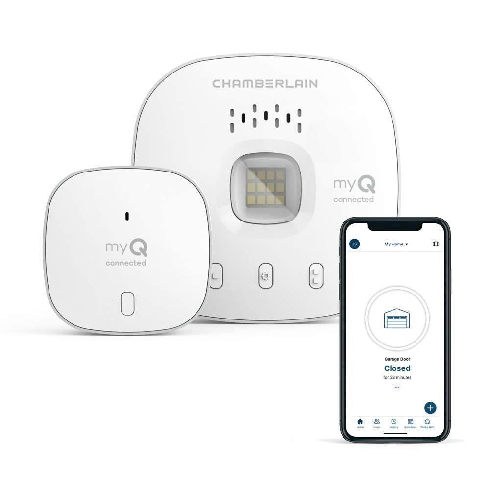 Control Inteligente para Puerta de Garage Chamberlain myQ — Wi-Fi y Bluetooth, App Gratuita, Compatible con Amazon Key, Color Blanco