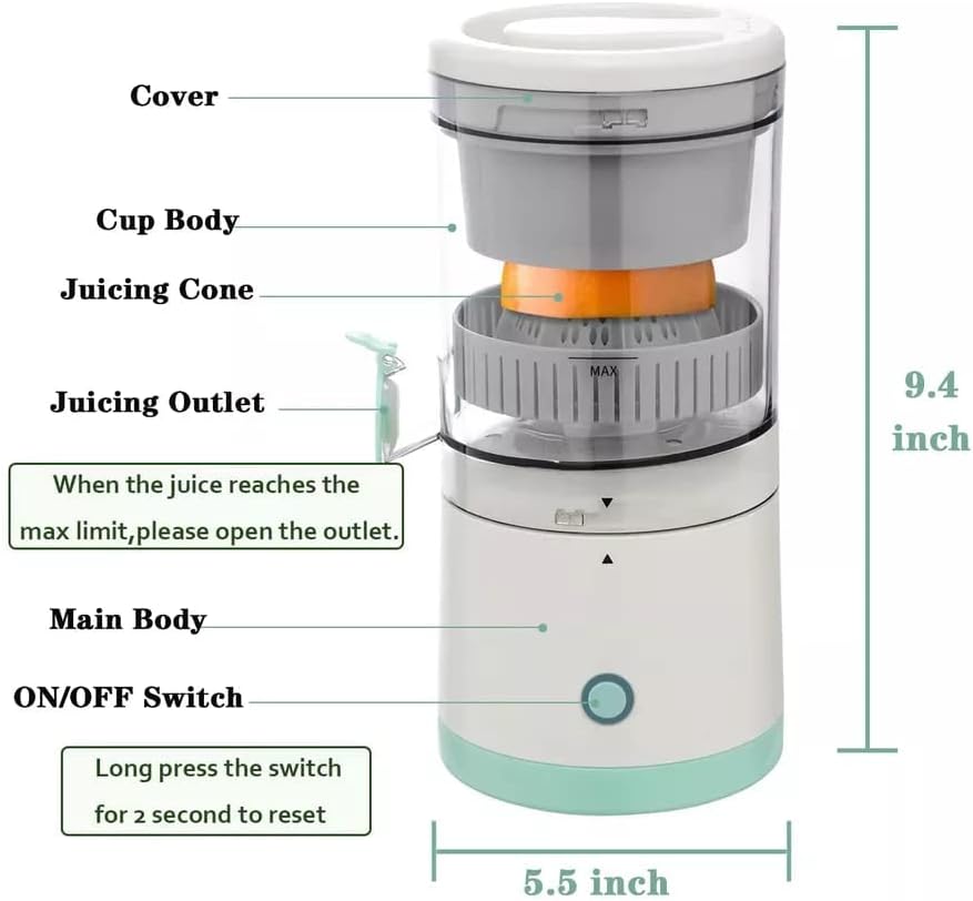 Exprimidor eléctrico portátil de frutas, exprimidor de naranjas y limones, exprimidor eléctrico de cítricos, inalámbrico, multifuncional, fácil de usar y limpiar, puerto USB, fácil de usar con power bank en viajes, oficina y camping.