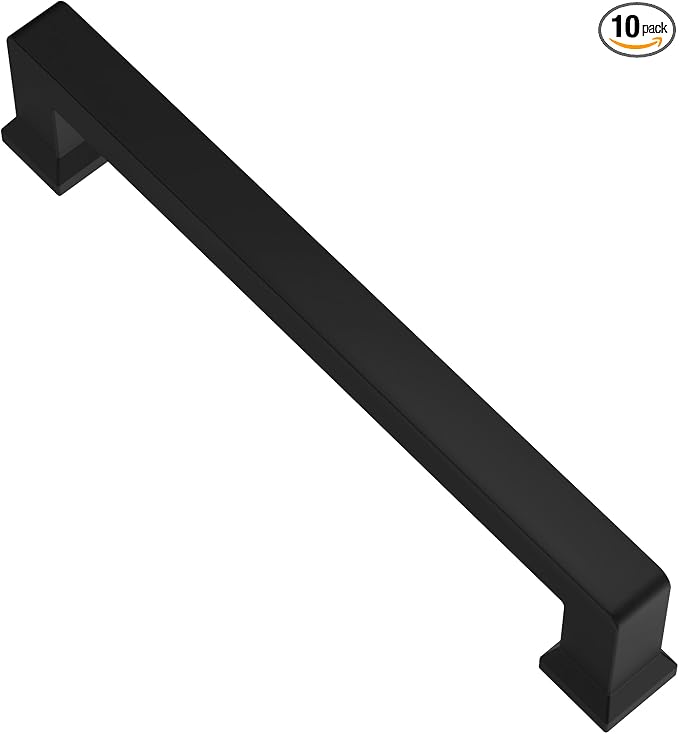 Alzassbg - Paquete de 10 tiradores para armarios en negro mate con orificios centrales de 5 pulgadas (127 mm), tiradores modernos para gabinetes de cocina, tiradores para armarios y cajones AL3043MB
