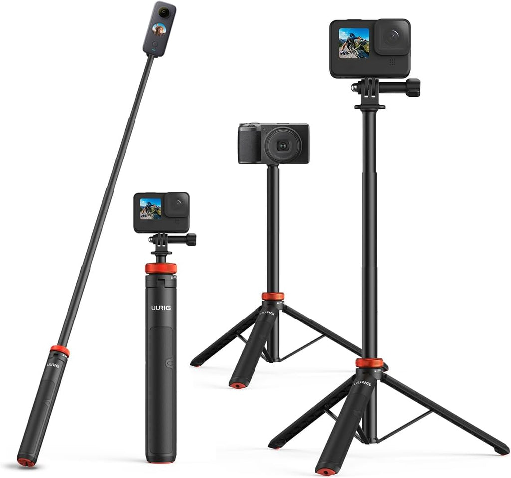 Palo selfie telescópico UURig largo con trípode, empuñadura impermeable, para Insta360X5/X4, GoPro Hero 13 12 11 10 9 8 7 6 5 4 3 2, Fusion, Max, Session, AKASO, SJCAM, DJI OSMO Action 6/5Pro/4/3 GoPro