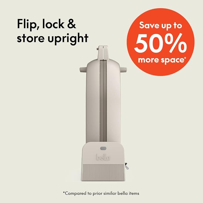 Wafflera Bella Flip-n-Store 1000W – Antiadherente Cerámica EverGood, Compacta y Plegable, Color Oatmilk