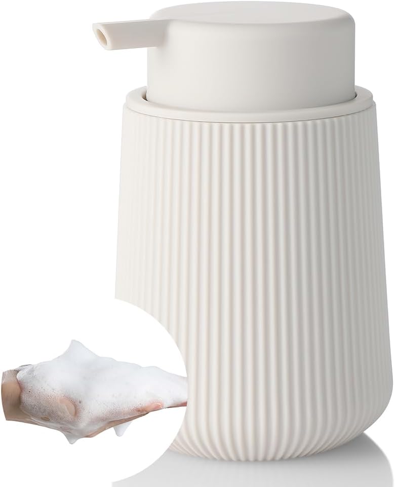 YAUKPH Dispensador de Jabón Espuma a Rayas 11oz | Bomba Antigoteo | Para Baño y Cocina | Beige