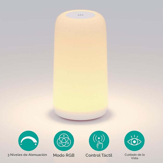 Lámpara táctil de mesita de noche, [diseño elegante y modo RGB] Lámpara pequeña regulable de 3 vías para dormitorio, lámpara LED con luces blancas cálidas
