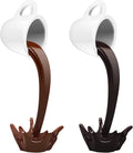WEBBYBEAR Floating Coffee Cup Sculpture, 2 Pieces 8.7 in Magic Pouring Spilling Splash Coffee Mugs, Funny Resin Coffee Mug Decorations for Cafe or Kitchen (Brown, Black)