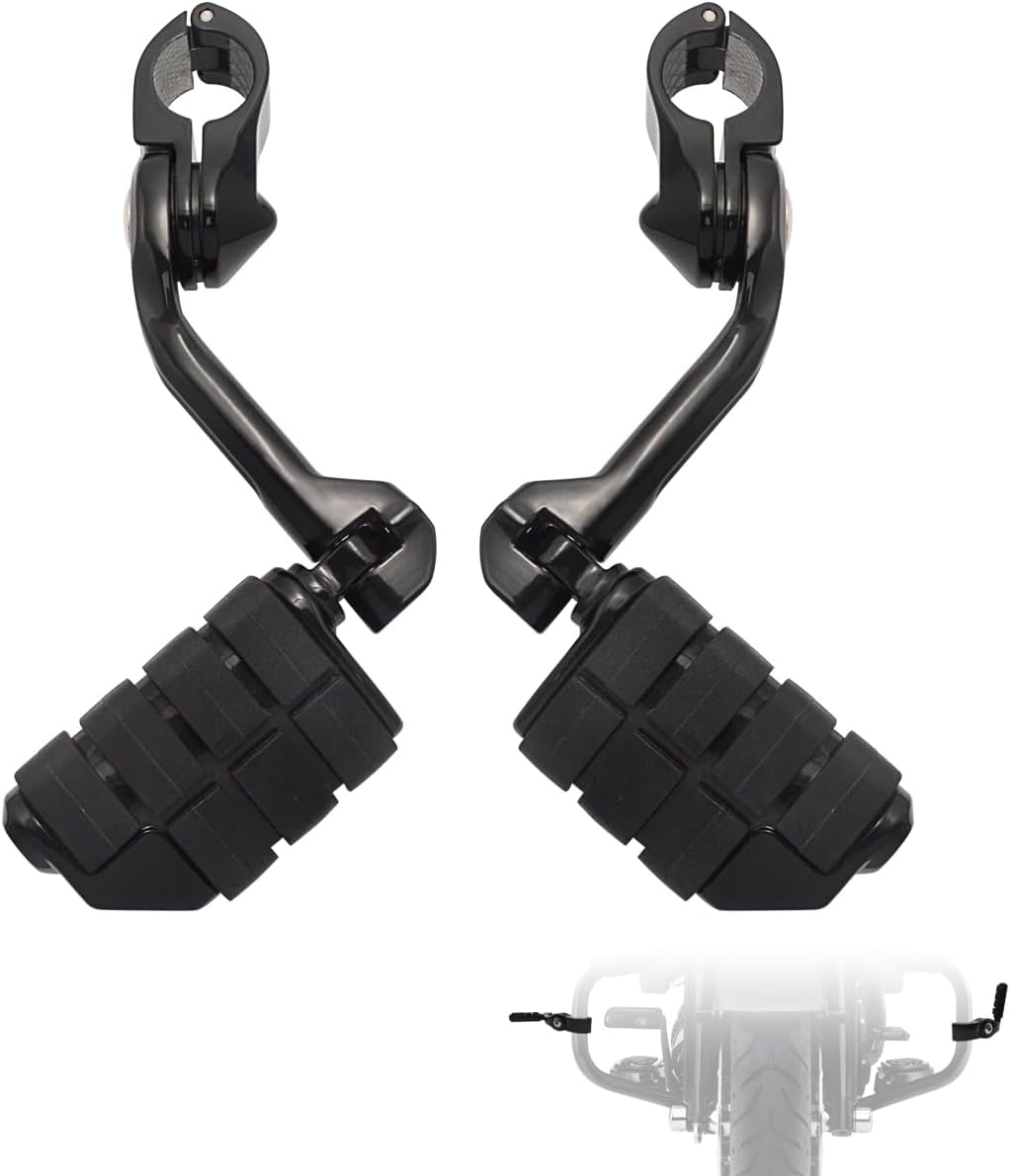 USADO Y NO INCLUYE TORNILLOS-Pedaleras de Autopista FOVPLUE 1.25 Pulgadas | Ajustables y Anguladas, con Soportes | para Harley Touring, Street Glide, Road King y Softail | Negras