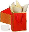 Bolsas de Regalo UoeRing 25 Piezas con Asas | Agradecimiento | 9.5x7.5x3.75 Pulgadas | Tamaño Mediano | Con Papel de Seda y Tarjeta | Para Bodas y Cumpleaños | Rojo Dorado