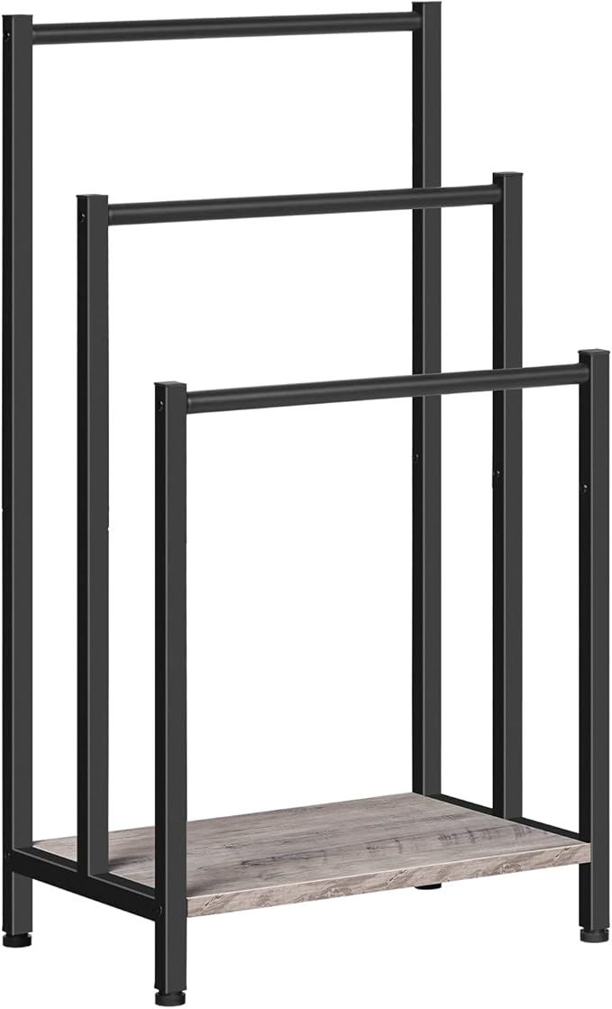 HOOBRO — Toallero de Pie 3 Niveles Estilo Industrial Metal con Repisa para Baño Greige y Negro