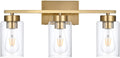 A1A9 Lámpara de Tocador de Baño 3 Luces | Moderna en Oro Cepillado con Pantallas de Vidrio Transparente | Aplique de Pared para Espejo, Sala y Dormitorio