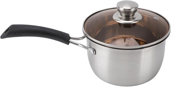 Olla Pequeña Cacerola de Acero Inoxidable 5.5" | Sartén para Leche, Sopa y Papillas | Mango Único Antiquemaduras | ⚠️ Manchas Interiores