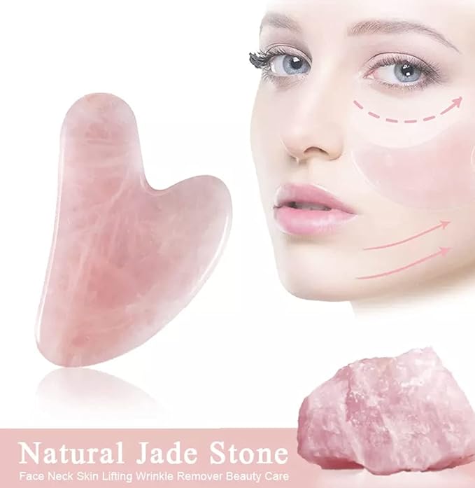 Rodillo Facial de Jade y Gua Sha de Cuarzo Rosa | Masajeador Antiojeras