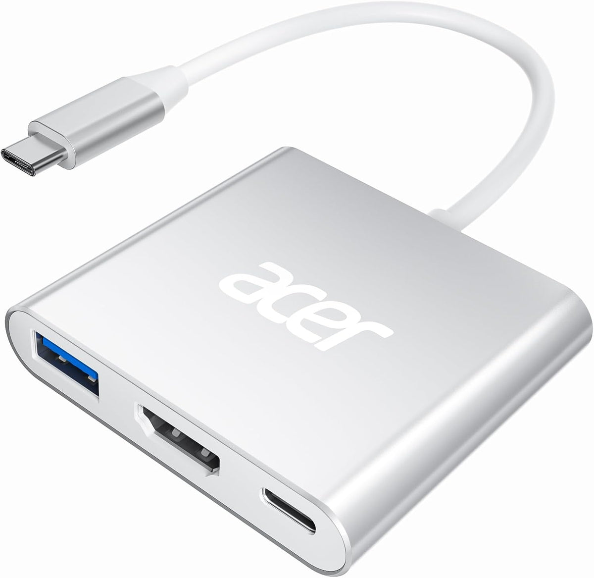 Acer Adaptador USB C a HDMI, Hub USB C 4K con PD de 100W, Puerto USBA 3.0, Convertidor Multipuerto AV Digital para MacBook, iPad, Tablets, TV y Monitor, Plata
