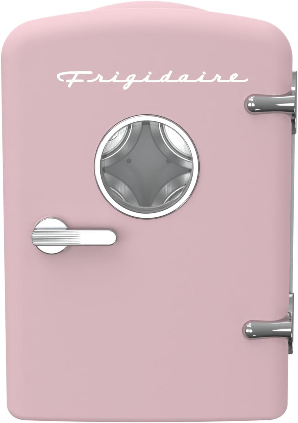 Mininevera portátil Frigidaire EFMIS171 estilo retro: ideal para el hogar, la oficina o la residencia estudiantil. Incluye asa de transporte y cargador de pared/automóvil AC/DC (rosa).