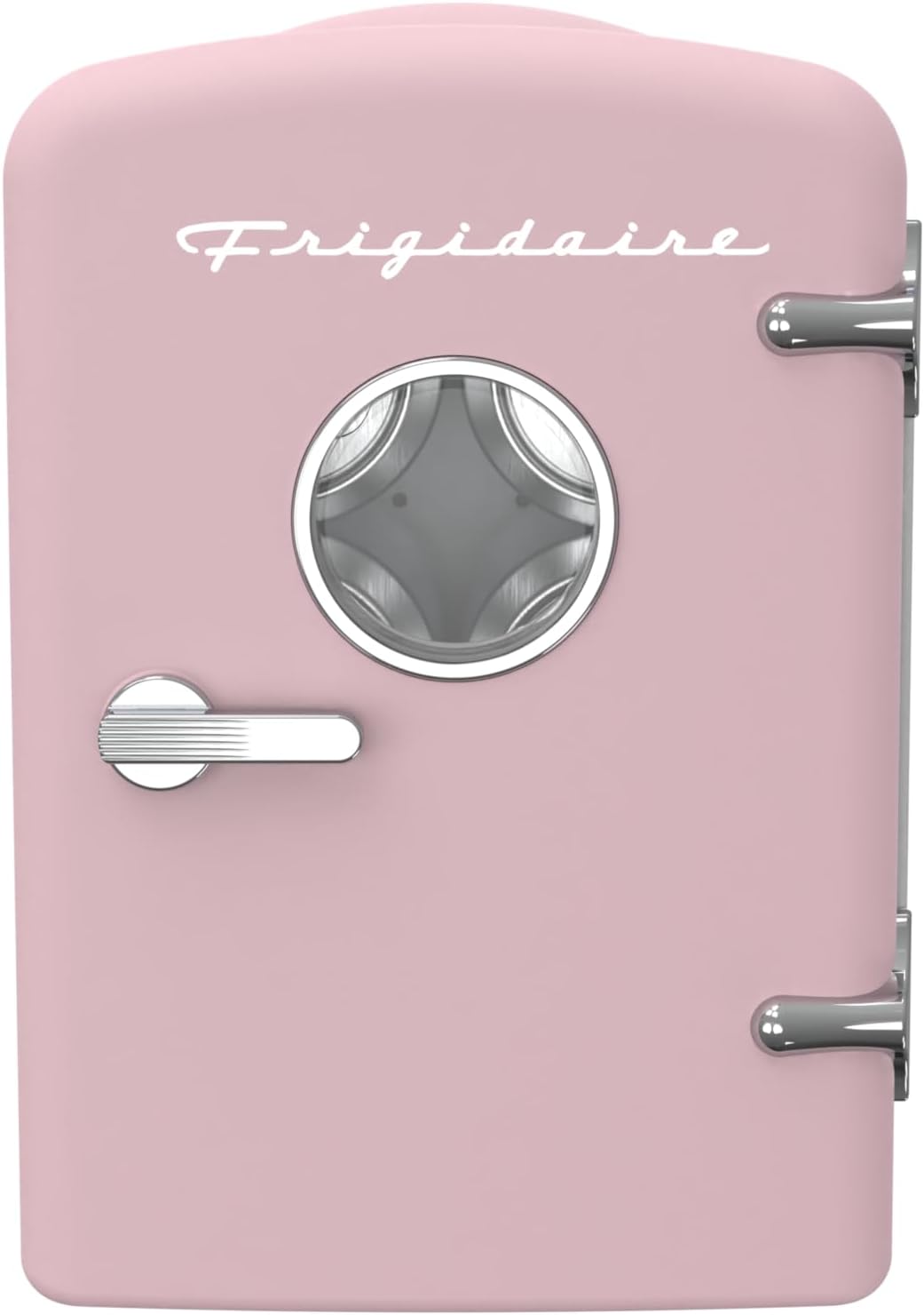 Mininevera portátil Frigidaire EFMIS171 estilo retro: ideal para el hogar, la oficina o la residencia estudiantil. Incluye asa de transporte y cargador de pared/automóvil AC/DC (rosa).