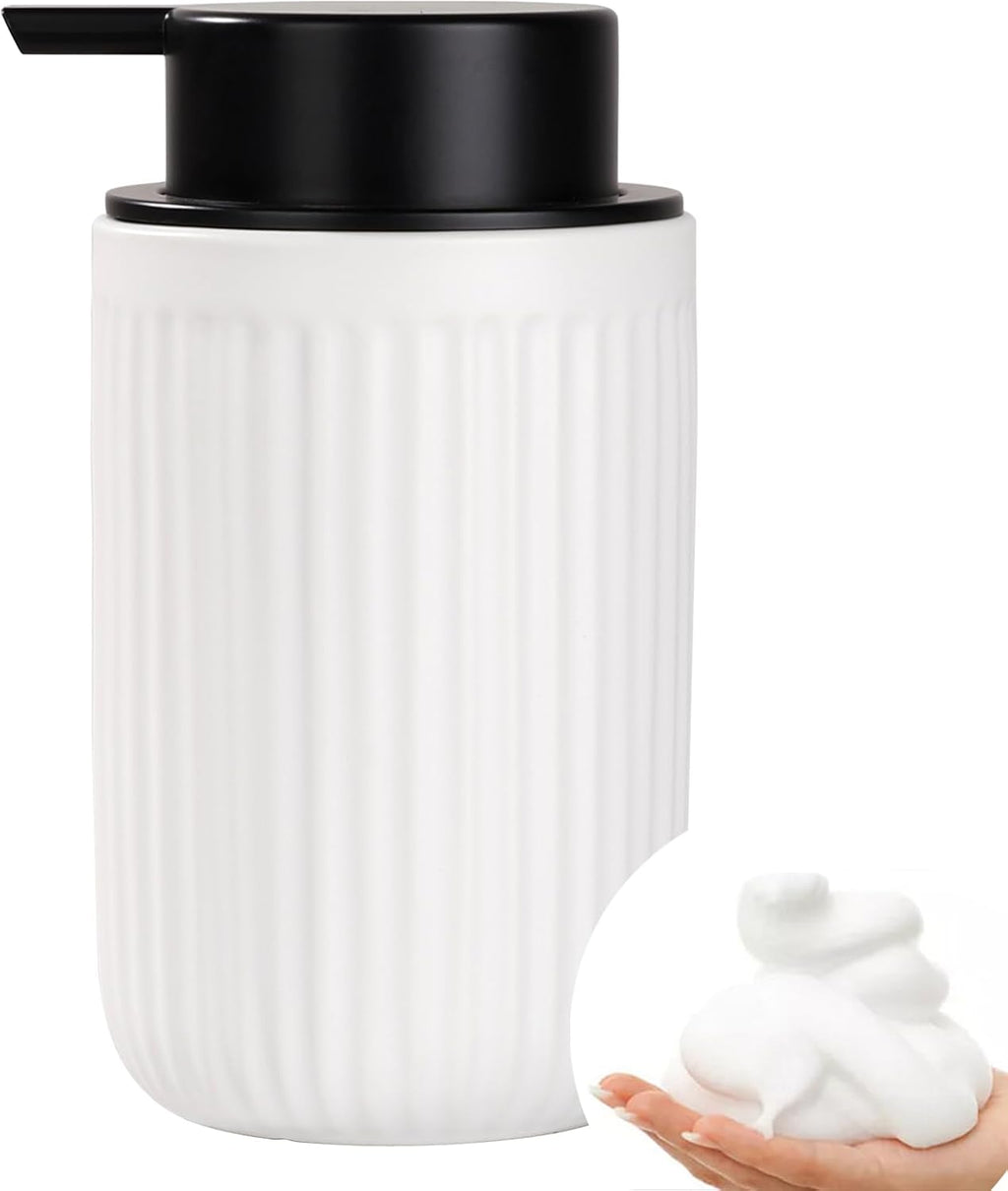 Dispensador de Jabón de Espuma BosilunLife – Cerámica Blanca 12oz, Bomba Espumosa Resistente a la Oxidación
