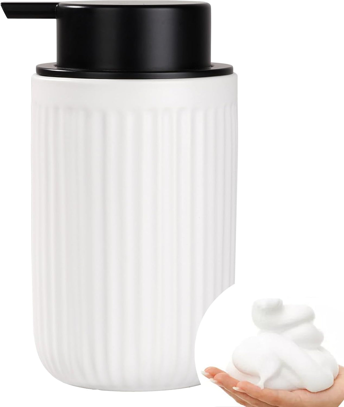 Dispensador de Jabón de Espuma BosilunLife – Cerámica Blanca 12oz, Bomba Espumosa Resistente a la Oxidación