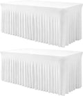 Faldones de mesa BDDC para mesas rectangulares de 1,8 m (6 pies) - Paquete de 2 manteles y faldones blancos de una sola pieza, con volantes resistentes a las arrugas y cubierta elástica para banquetes, bodas, eventos y fiestas.