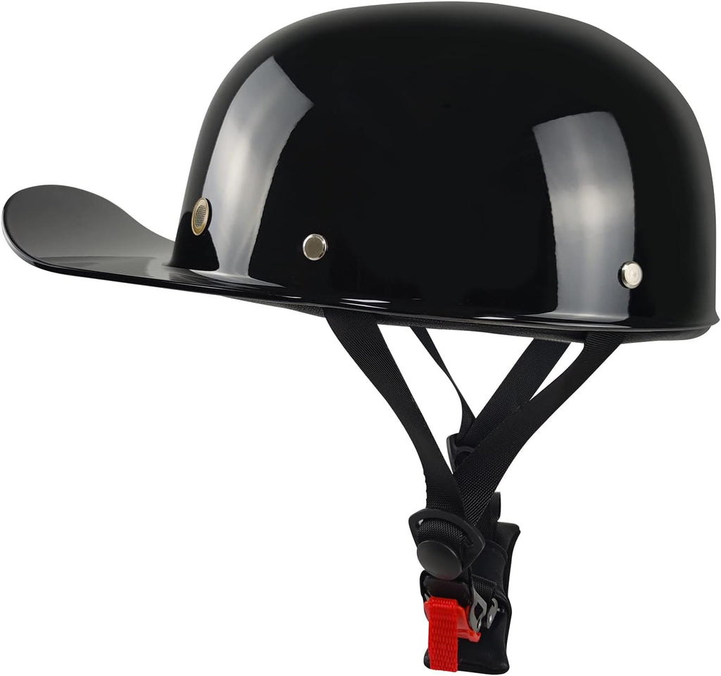 CASO (MATE) NO BRILLANTE. Casco de Motocicleta Yesmotor Estilo Gorra de Béisbol Retro | Unisex Adulto, Aprobado DOT | Negro Mate, Talla L