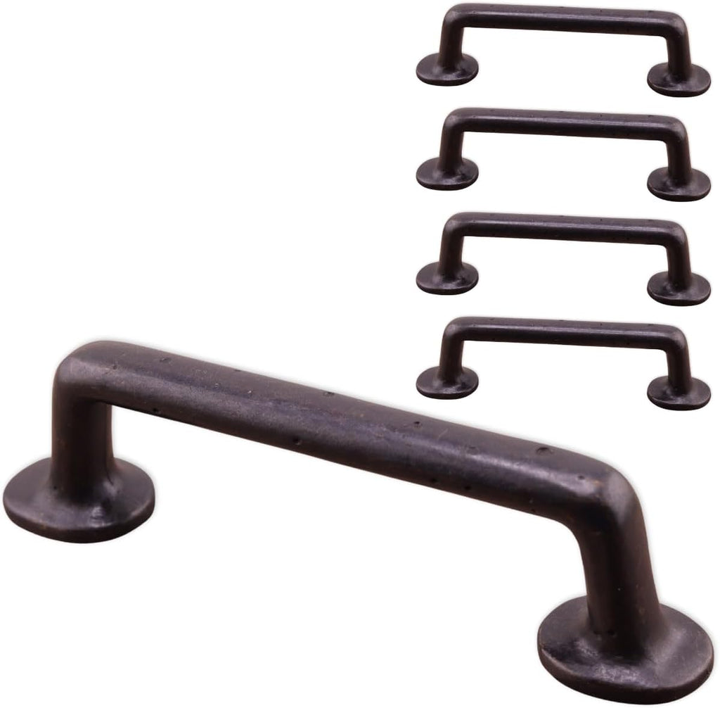 Tiradores Rústicos para Gabinetes Bedrock JVJ Hardware – Bronce Envejecido, 4" Centro a Centro, Pack 5