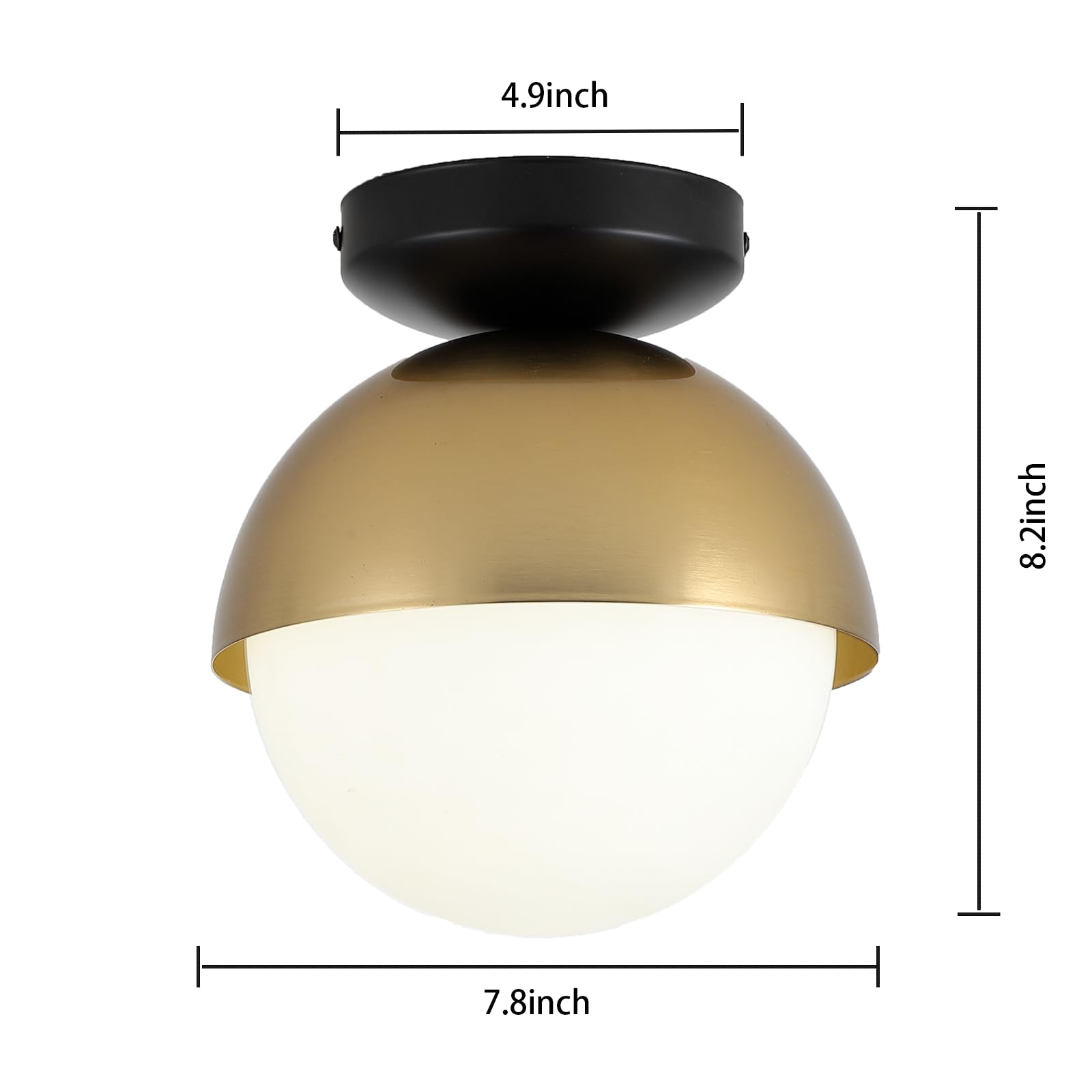 Lámpara de Techo Globo Mid Century Modern — Vidrio Esmerilado, Acabado Negro, 1 Luz, Bombillo Incluido
