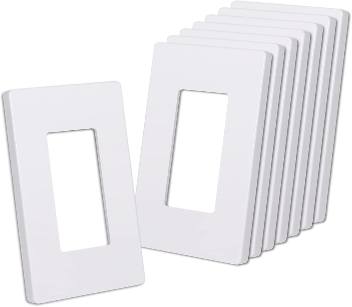 Placa de Pared Decorativa Blanca Mate sin Tornillos CML, Paquete de 8, Cubiertas de Tomacorriente de 1 Vía y Placas de Interruptor, Resistente a Raspaduras e Impactos, Tornillos Ocultos, Policarbonato, Tamaño Estándar 73.94 mm x 118.87 mm
