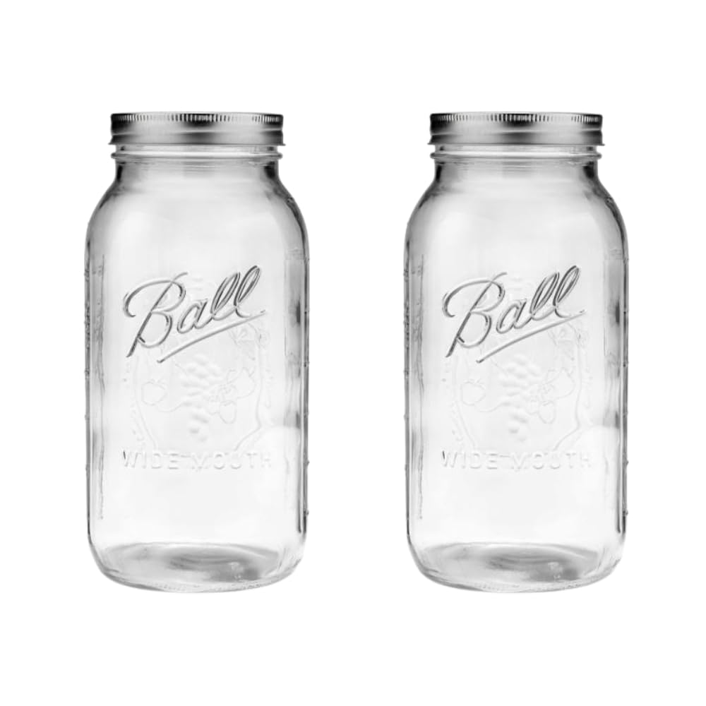 Frascos Mason Ball Boca Ancha 64oz Media Galón con Tapa y Banda – Pack de 2 para Conservas, Encurtidos y Más