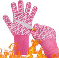 Guantes HandLove de aramida resistentes al calor para barbacoa – Guantes para asar y hornear con dedos, agarre de silicona y puños largos para cocinar, hornear y barbacoas al aire libre – Rosa, pequeño