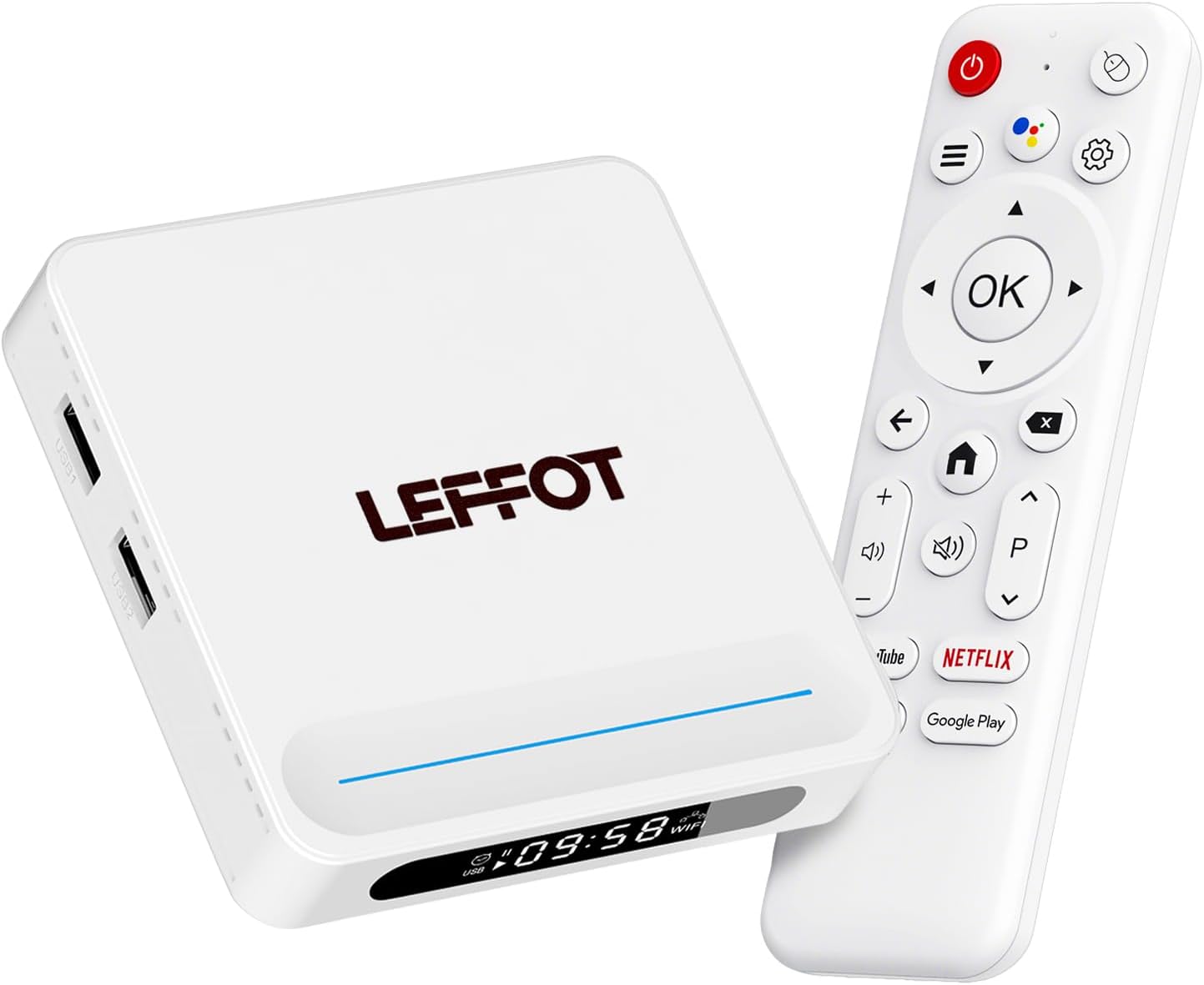 Android 14.0 TV Box 2025, LEFFOT H618 Plus 4K UHD Streaming Device for TV, 4GB RAM + 128GB ROM, Support Gogle Assistant Voice Remote, HDR 10, 2.4G & 5G WiFi 6, BT 5.4, Allwinner H618 Quad-Core A53